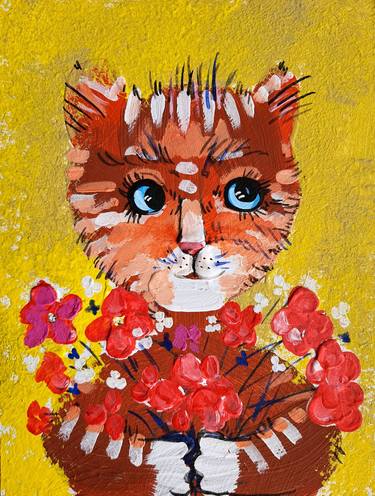 Original Expressionism Cats Paintings by Rakhmet Redzhepov