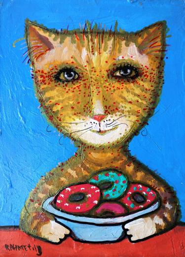 Original Impressionism Cats Paintings by Rakhmet Redzhepov