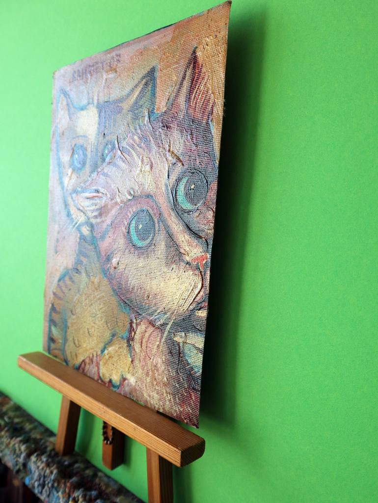 Original Expressionism Cats Painting by Rakhmet Redzhepov