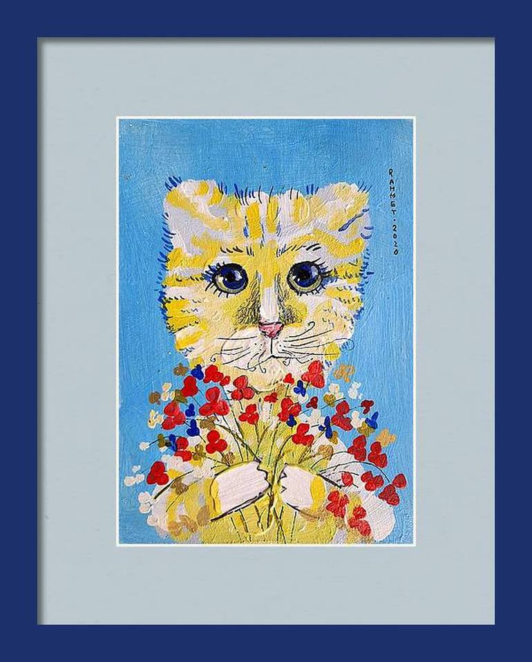 Original Impressionism Cats Painting by Rakhmet Redzhepov