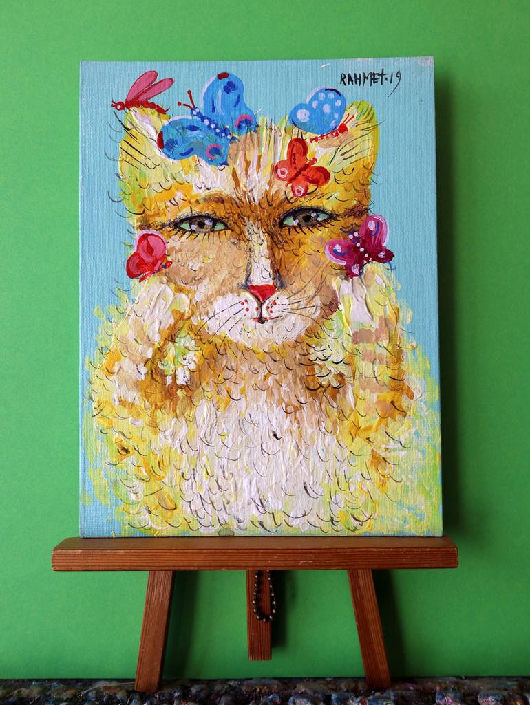 Original Expressionism Cats Painting by Rakhmet Redzhepov