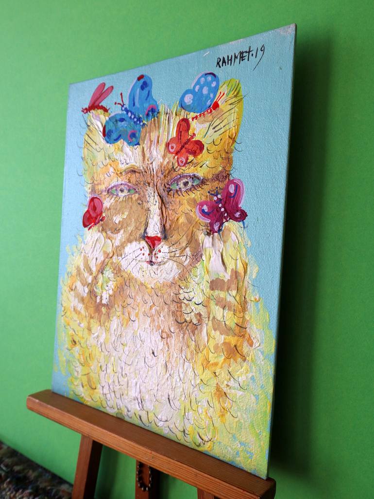 Original Expressionism Cats Painting by Rakhmet Redzhepov