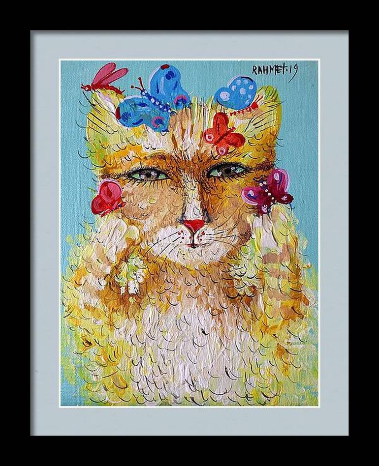 Original Expressionism Cats Painting by Rakhmet Redzhepov