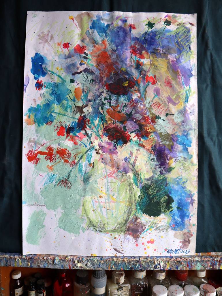 Original Expressionism Floral Painting by Rakhmet Redzhepov