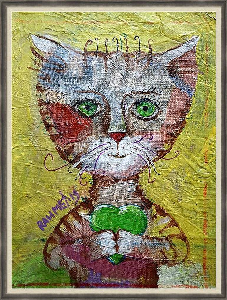 Original Impressionism Cats Painting by Rakhmet Redzhepov