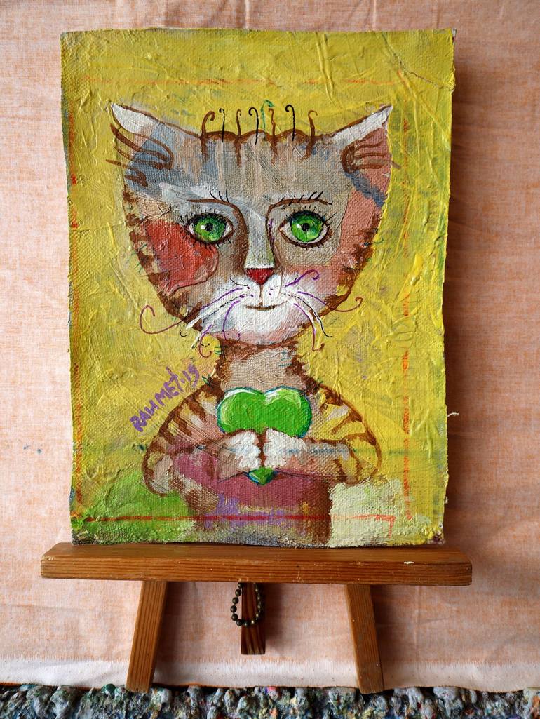 Original Impressionism Cats Painting by Rakhmet Redzhepov