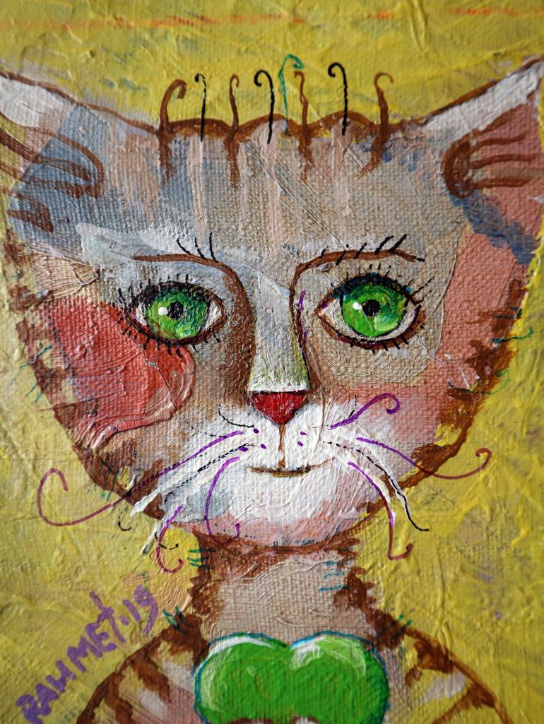 Original Impressionism Cats Painting by Rakhmet Redzhepov