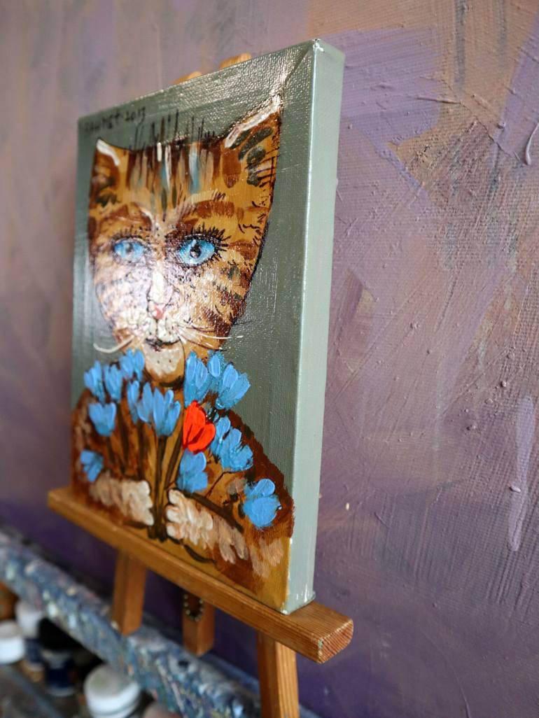 Original Impressionism Cats Painting by Rakhmet Redzhepov