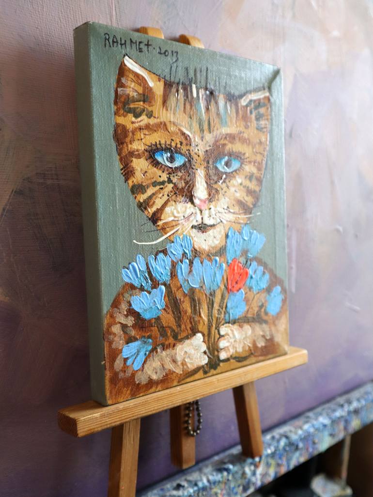 Original Impressionism Cats Painting by Rakhmet Redzhepov