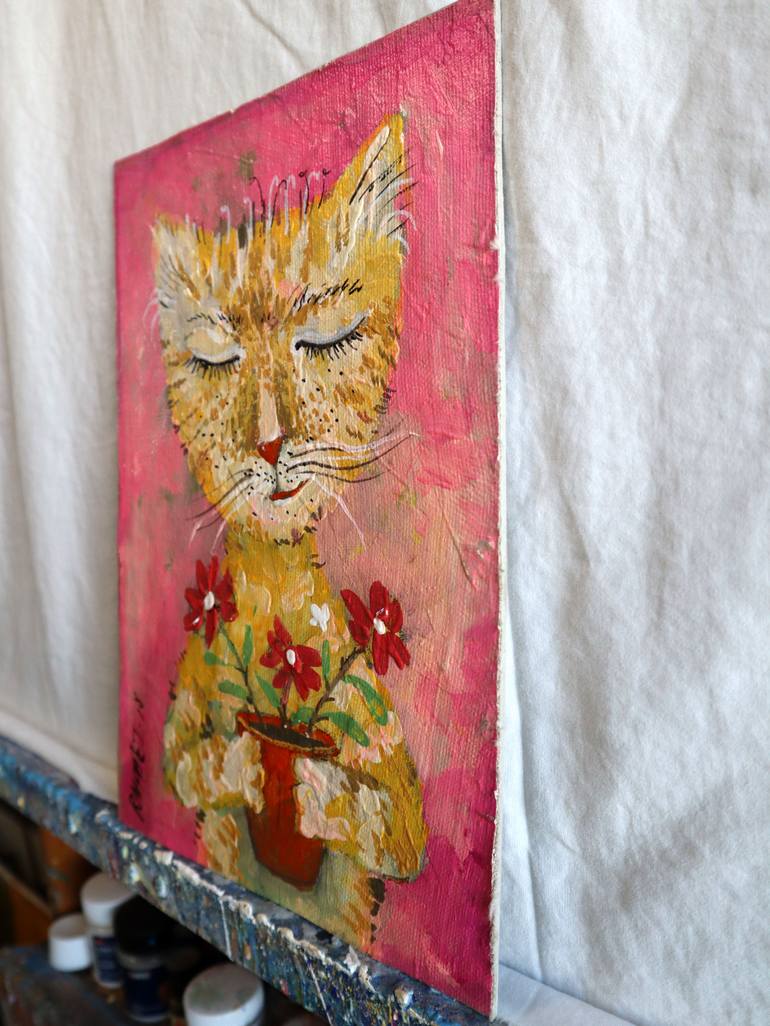 Original Impressionism Cats Painting by Rakhmet Redzhepov