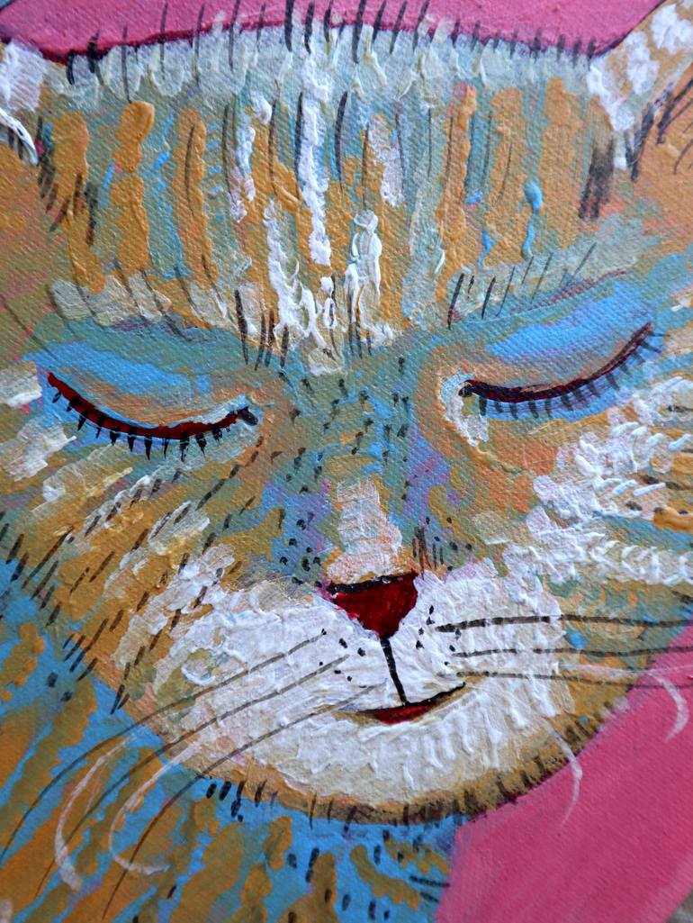 Original Impressionism Cats Painting by Rakhmet Redzhepov