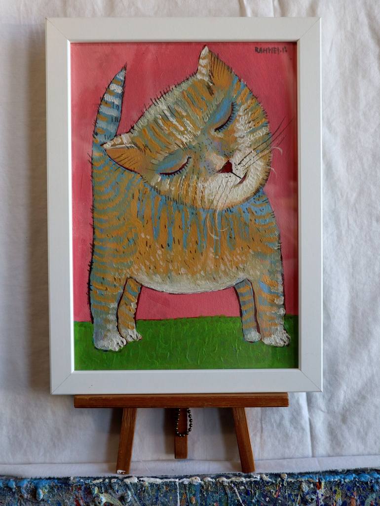 Original Impressionism Cats Painting by Rakhmet Redzhepov