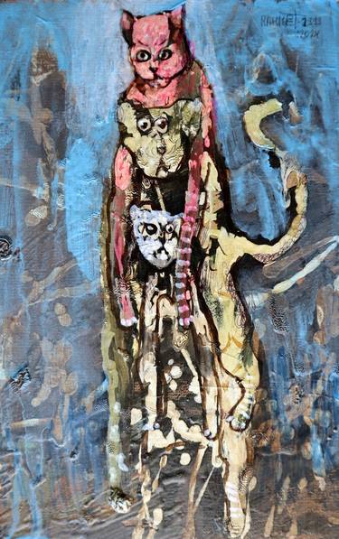 Original Expressionism Cats Paintings by Rakhmet Redzhepov