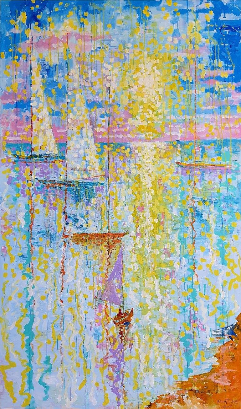 Original Seascape Painting by Rakhmet Redzhepov | Expressionism Art on Canvas | Sun, Sails, Sea
