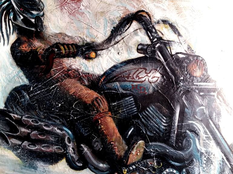 Original Impressionism Motorcycle Painting by Rakhmet Redzhepov