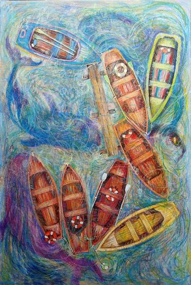 Print of Impressionism Boat Paintings by Rakhmet Redzhepov
