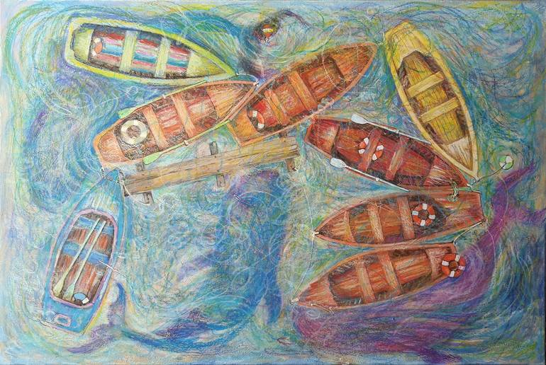 Original Impressionism Boat Painting by Rakhmet Redzhepov