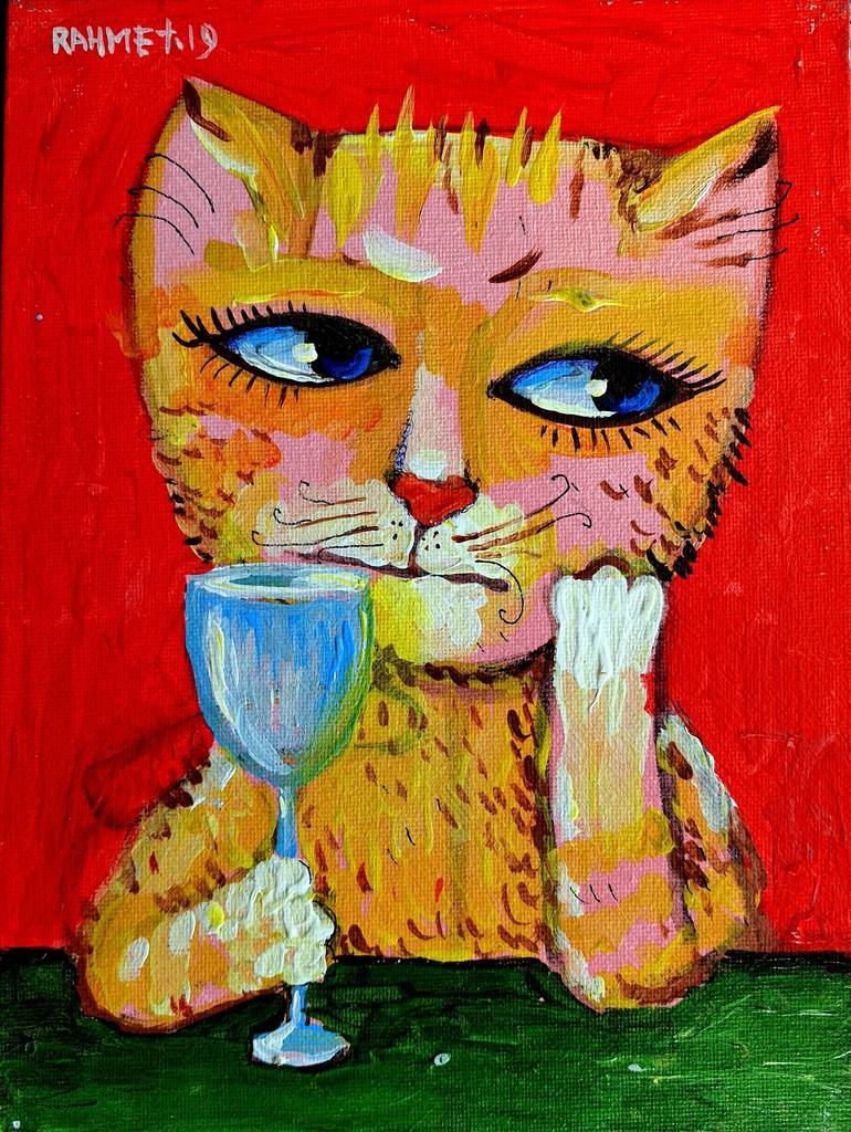 Original Dada Cats Painting by Rakhmet Redzhepov