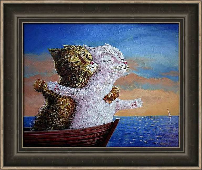 Original Dada Cats Painting by Rakhmet Redzhepov