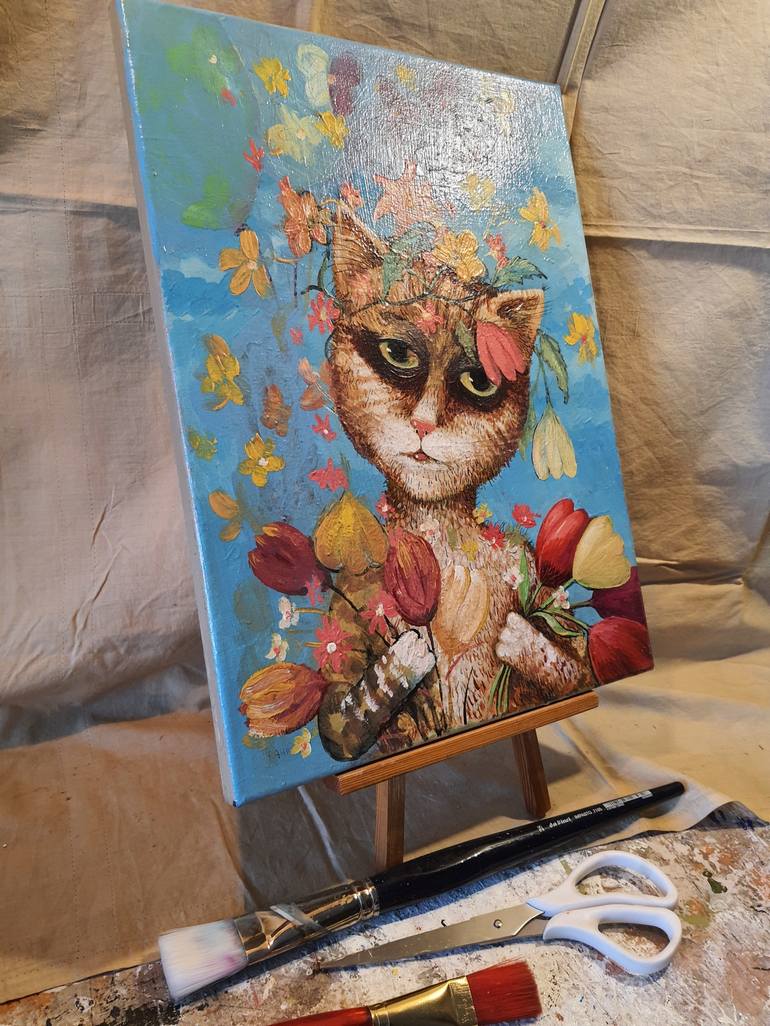 Original Cats Painting by Rakhmet Redzhepov