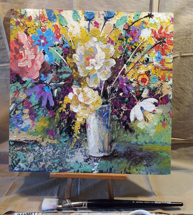 Original Expressionism Floral Painting by Rakhmet Redzhepov