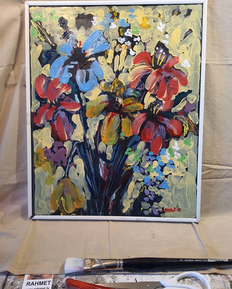 Original Abstract Expressionism Floral Painting by Rakhmet Redzhepov