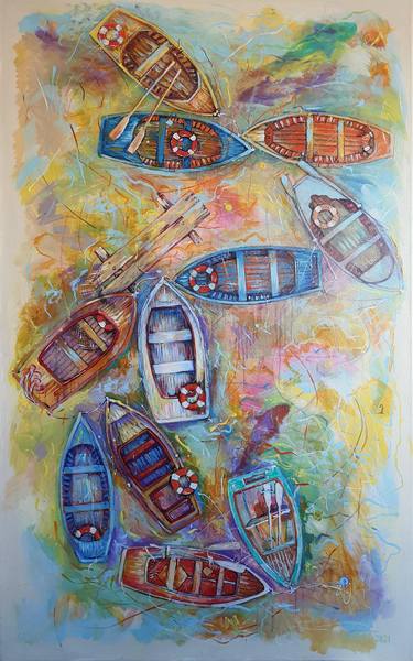 Original Abstract Boat Paintings by Rakhmet Redzhepov