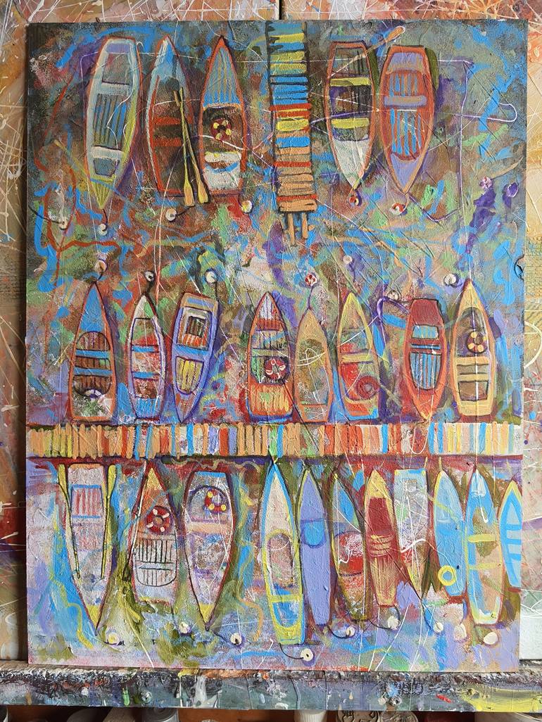 Original Abstract Expressionism Boat Painting by Rakhmet Redzhepov