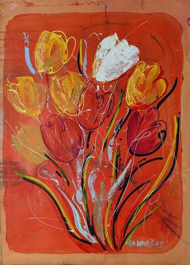 Original Abstract Floral Paintings by Rakhmet Redzhepov
