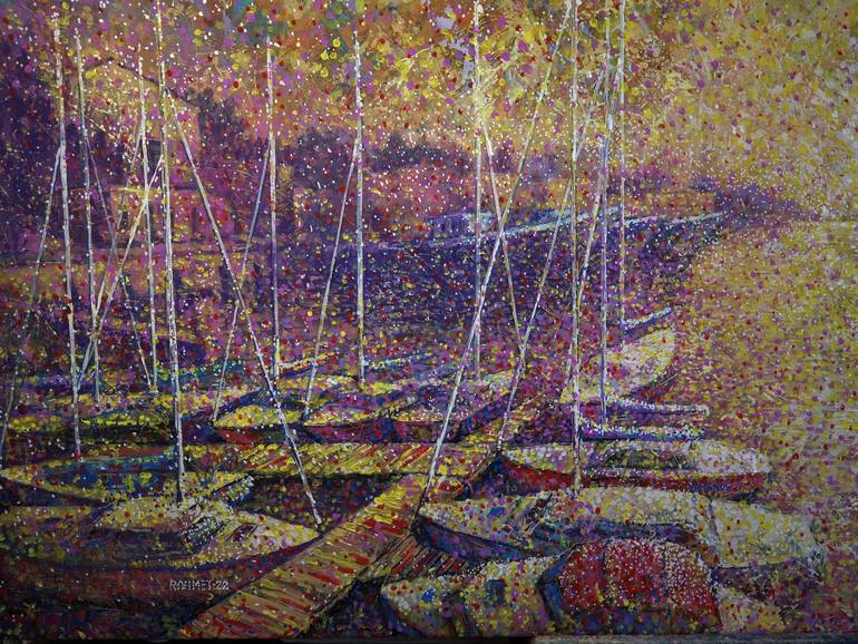 Original Impressionism Sailboat Painting by Rakhmet Redzhepov
