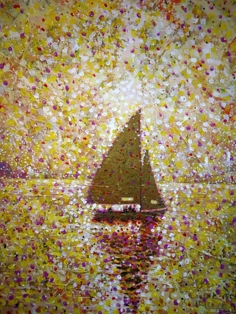 Original Impressionism Sailboat Painting by Rakhmet Redzhepov