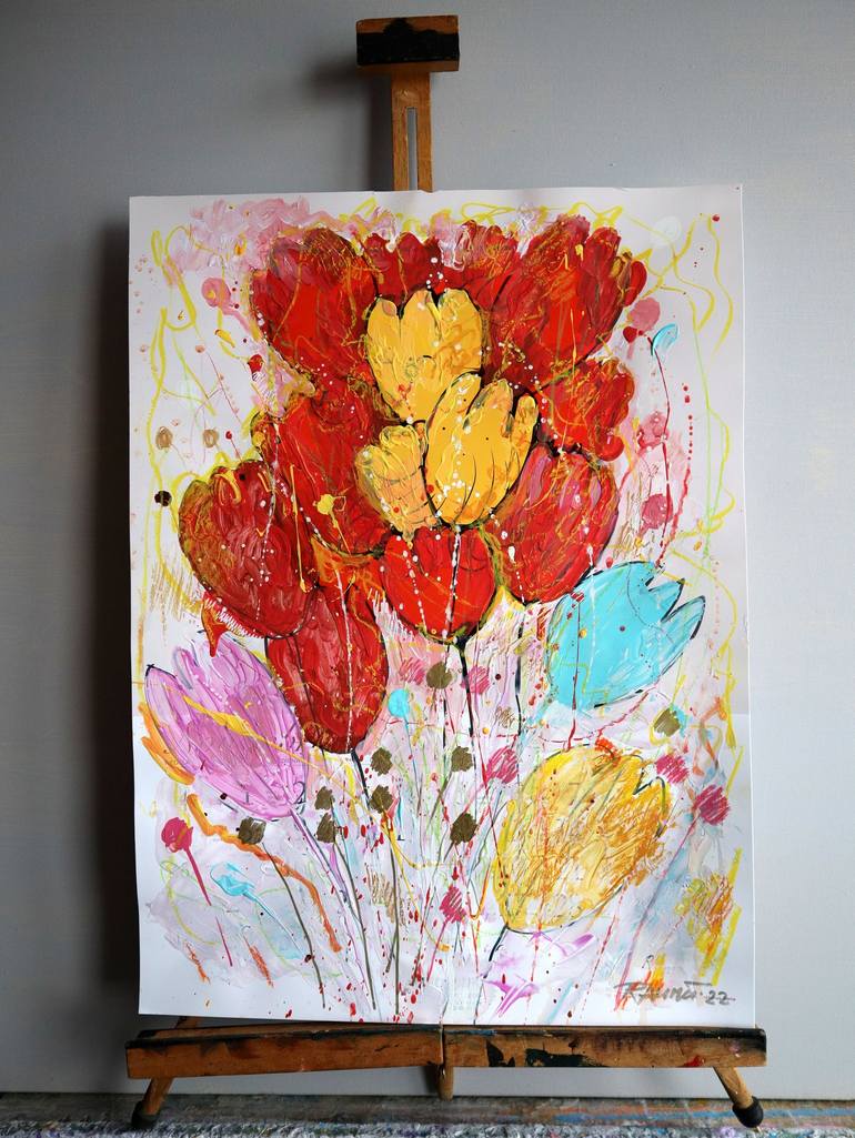 Original Abstract Expressionism Floral Painting by Rakhmet Redzhepov