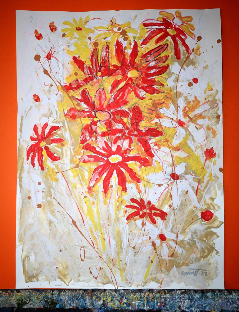 Original Abstract Expressionism Floral Painting by Rakhmet Redzhepov