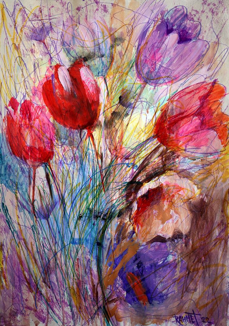 Original Expressionism Floral Painting by Rakhmet Redzhepov