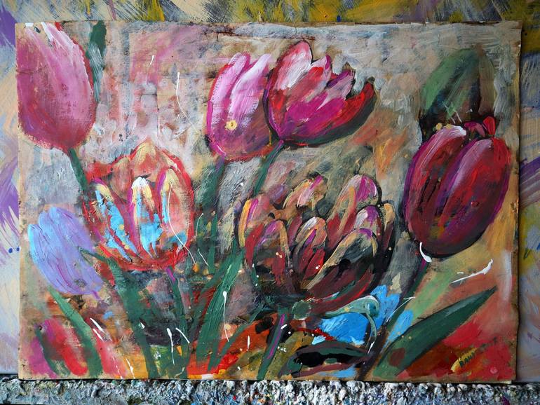 Original Abstract Expressionism Floral Painting by Rakhmet Redzhepov