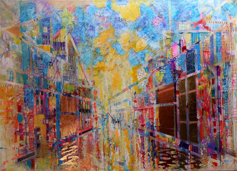 Original Abstract Expressionism Cities Painting by Rakhmet Redzhepov
