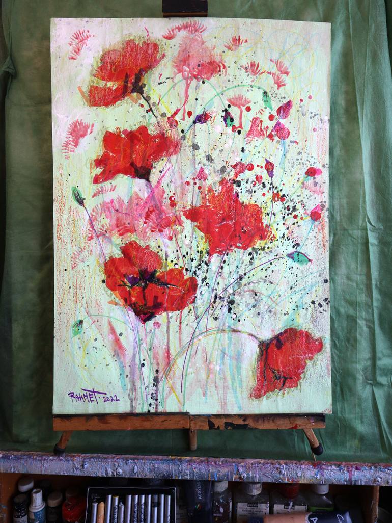 Original Expressionism Floral Painting by Rakhmet Redzhepov