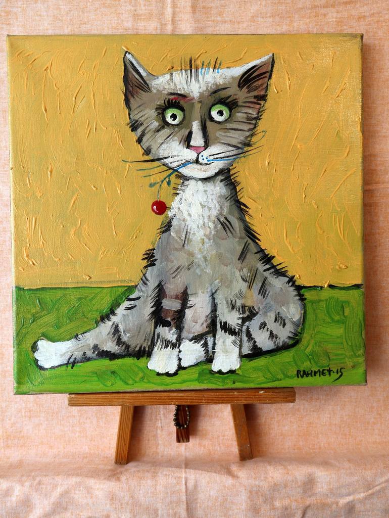 Original Expressionism Cats Painting by Rakhmet Redzhepov