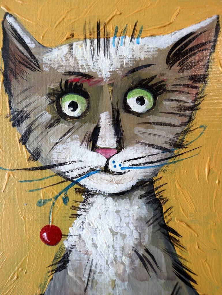 Original Expressionism Cats Painting by Rakhmet Redzhepov