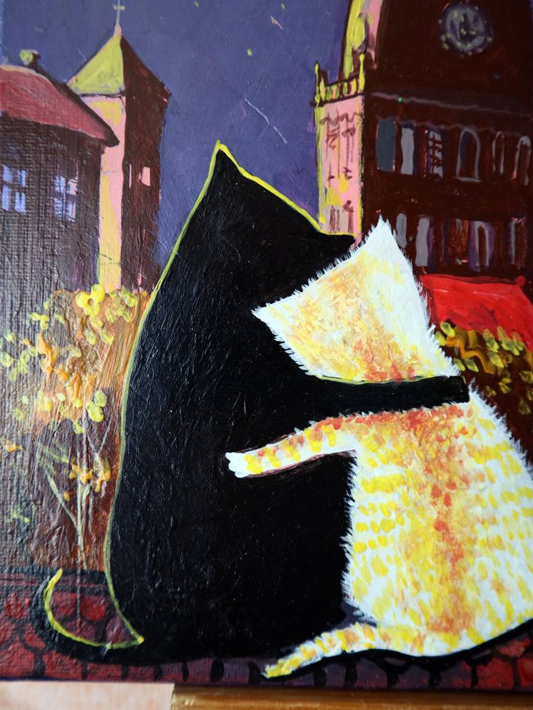 Original Expressionism Cats Painting by Rakhmet Redzhepov