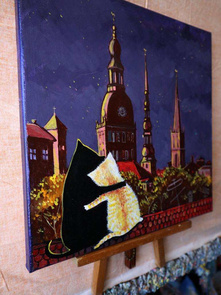 Original Expressionism Cats Painting by Rakhmet Redzhepov