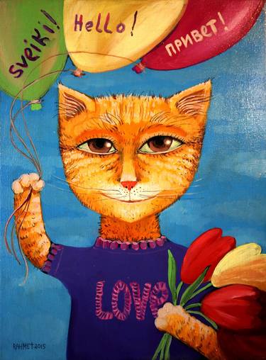 Original Expressionism Cats Paintings by Rakhmet Redzhepov