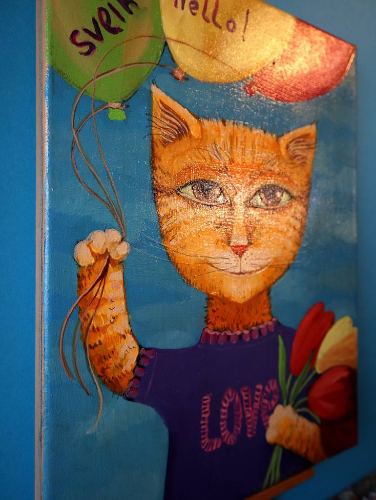 Original Expressionism Cats Painting by Rakhmet Redzhepov