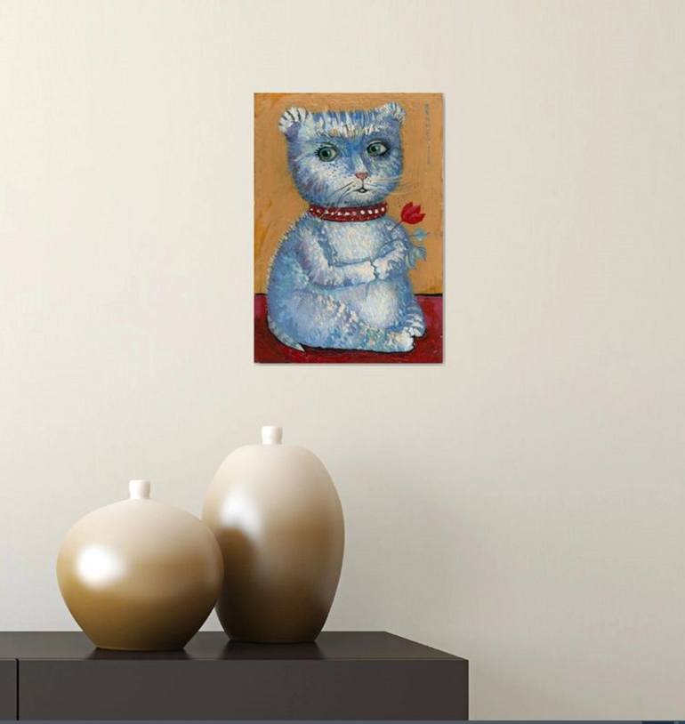 Original Expressionism Cats Painting by Rakhmet Redzhepov