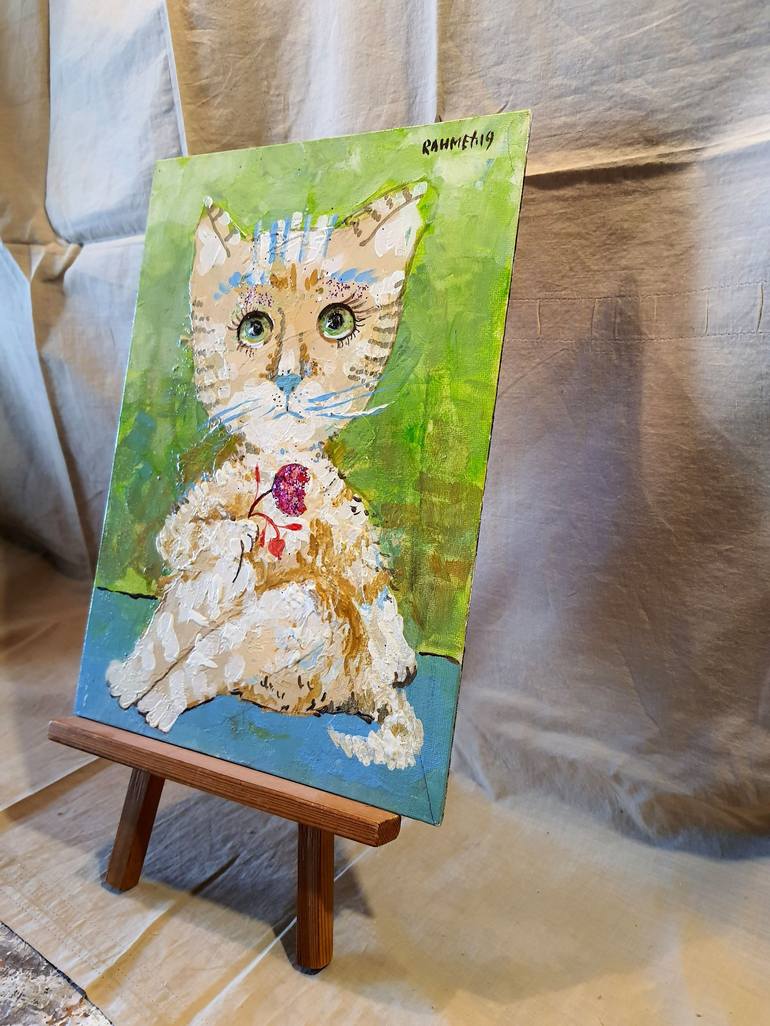 Original Expressionism Cats Painting by Rakhmet Redzhepov