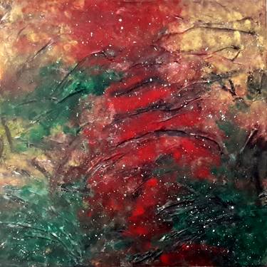 Abstract Modern Textured Wall Art,  Autumn,Original Art on Canvas, Acrylic Handmade Painting, Red, Green and Gold, Unique Gift. thumb