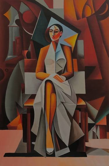 Original Cubism Women Painting by Carlos Villanueva