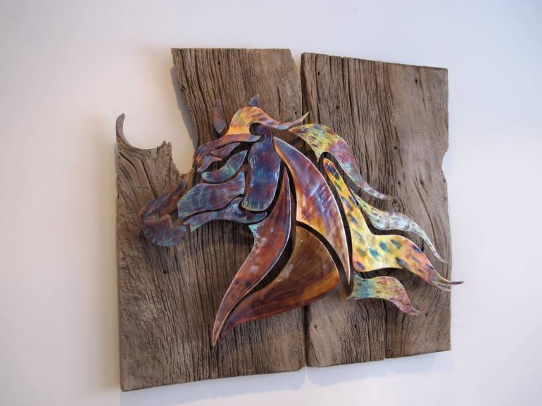 Horse head flame painted on old barn wood - Print