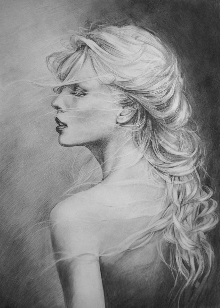 Wind in the hair Drawing by Olga Shevcova | Saatchi Art