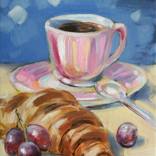 Morning coffee with croissant and bunch of grapes. by Olga Shevcova
